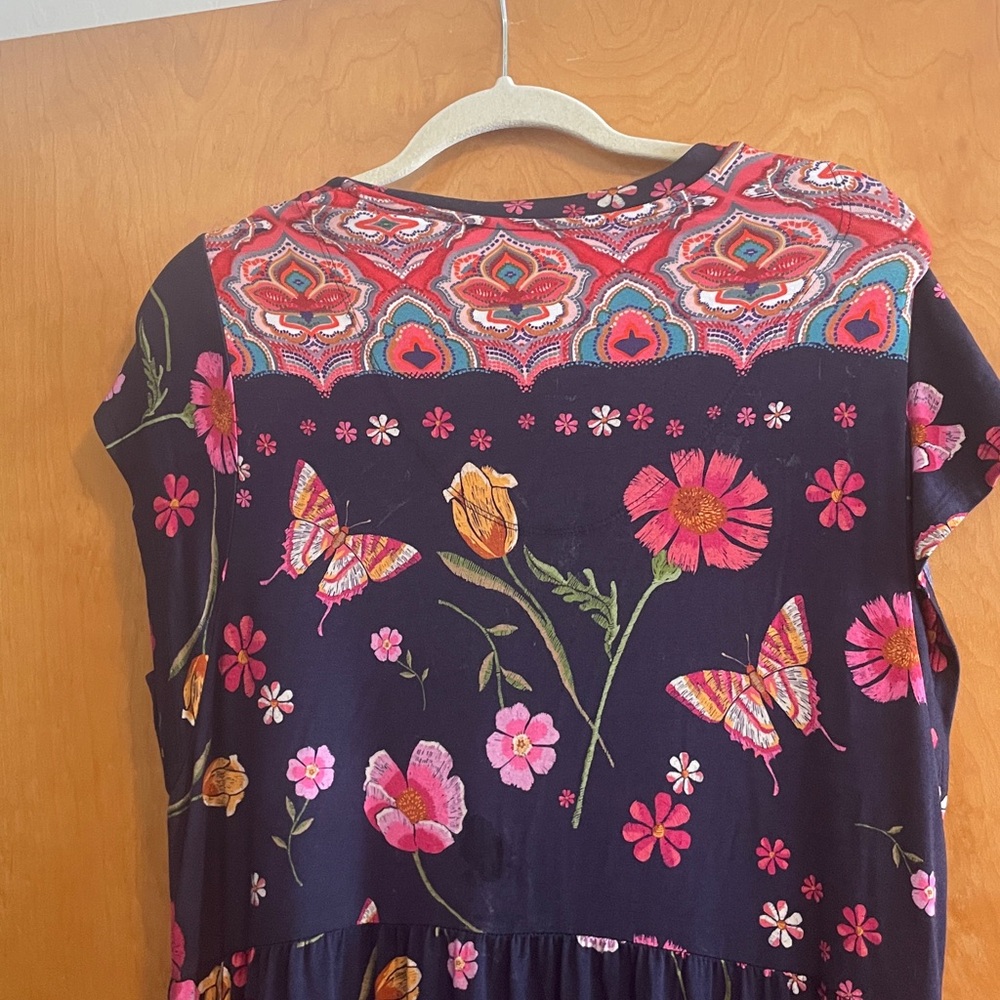 Johnny Was Navy Floral Soft Tiered V neck Midi Dress Size Large - Picture 7 of 10